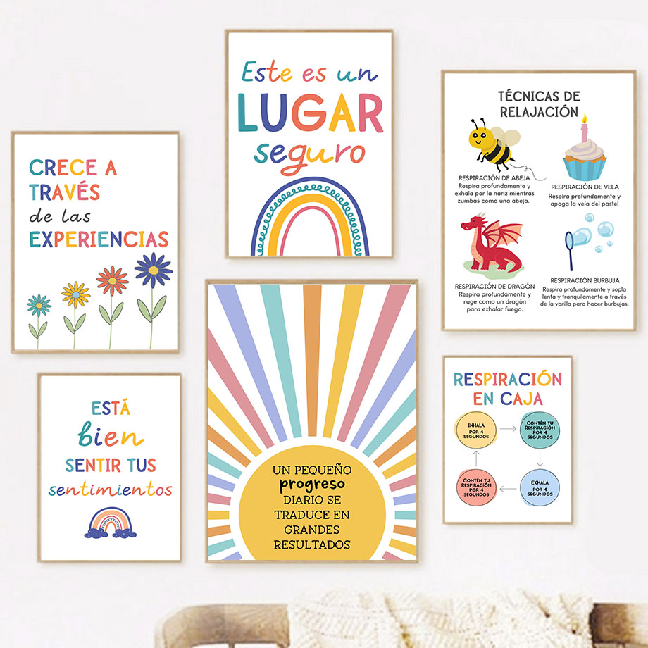 Educational Cartoon For Kids - Spaanse Onderwijs Motto Regenboog Zonneschijn Muur