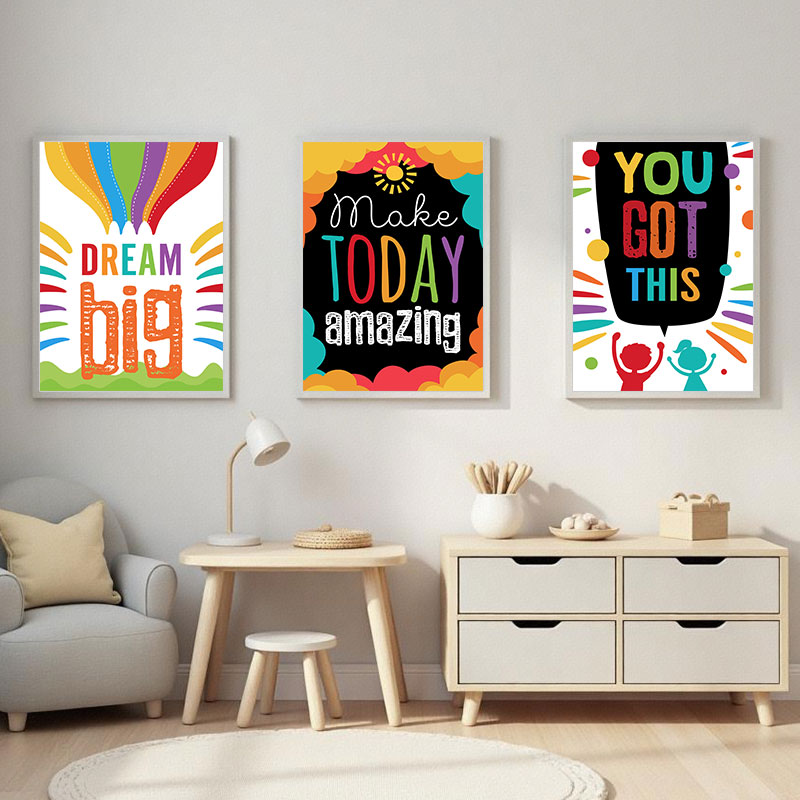 Inspirational Kids Education Quotes - Kleurrijke schattige droom grote citaten canvas